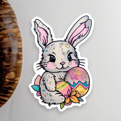 Earthy Graffiti Easter: A Charming Bunny and Colorful Eggs Sticker

