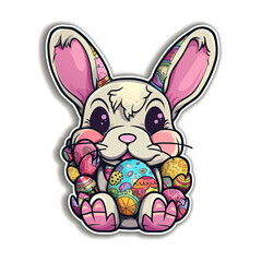 Earthy Graffiti Easter: A Charming Bunny and Colorful Eggs Sticker

