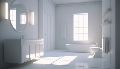 Minimal modern style white bathroom. Generative AI
