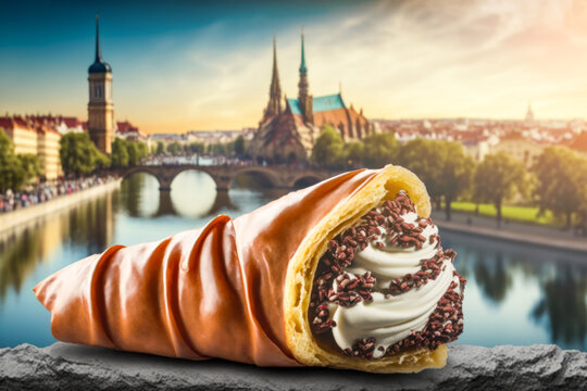 Authentic street food: Trdelnik has a long history in the Czech Republic, where it's been a beloved street food for generations. It's often sold by vendors in tourist areas. AI generative