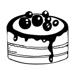 Doodle style cake on an isolated white background.