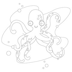 Vector illustration art coloring octopus, beautiful ornamental, plastic, for creativity, for coloring children and adults. Isolated on a white background.