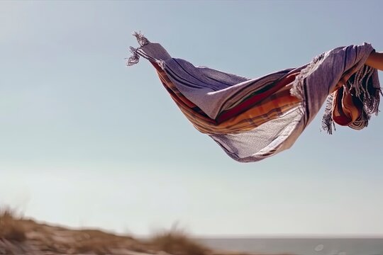 Scarf flying in the wind. Slow living. Enjoy the wind