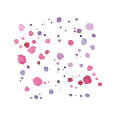 Pink drops and splashes isolated on white background. Watercolor hand drawn illustration. Art for design style texture