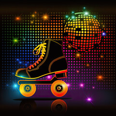 70's style disco ball roller skates illustration 