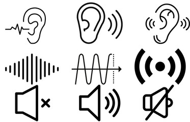Acoustic and vector sound icons arranged in a thin line style 