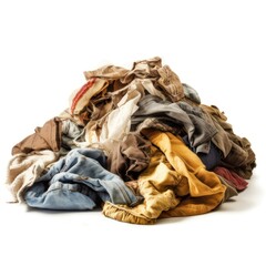 Used clothes in dump, Fast fashion, Sustainability, pile of used clothes on a light background. Second hand for recycling. Generative AI