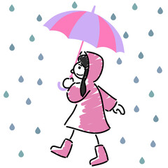 雨の中を歩く女の子のイラスト
