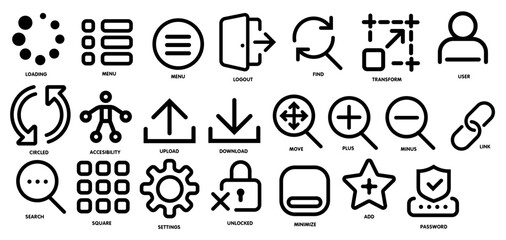 Set collection icon for web site design, set of icons for design, black and white icons.