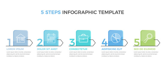 Infographic template with 5 steps with numbers and icons, workflow, process chart