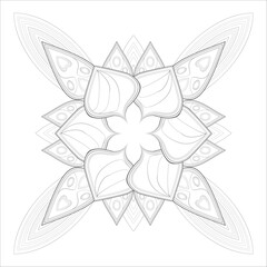 Pleasing decorative flower of Coloring book page for adult Black outline and white background