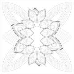 Pleasing decorative flower of Coloring book page for adult Black outline and white background