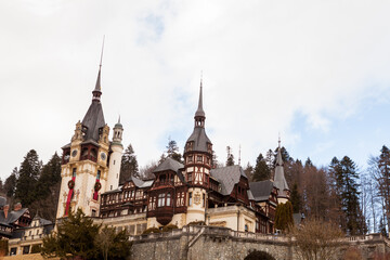 Fototapeta premium Peles Castle from Sinaia, Romania. Medieval castle