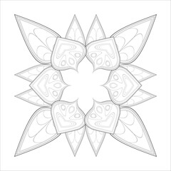 Pleasing decorative flower of Coloring book page for adult Black outline and white background
