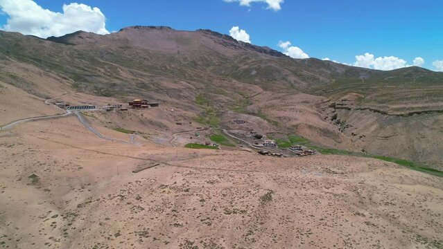 aerial landscape of komic village in Spiti Valley India on a sunny summer day