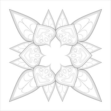 Pleasing decorative flower of Coloring book page for adult Black outline and white background