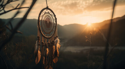 Dreamcatcher sunset , the mountains, boho chic, ethnic amulet,symbol,