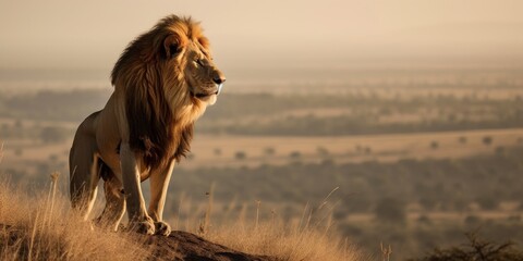 Lion standing on a hill. Generative AI image