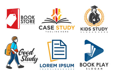 education and learn logo set,university and school book,graduate hat and student .Teaching symbols