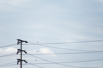 An electric pole power line over the city in Southern California with space for copy
