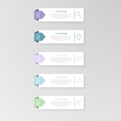 Infographics. 5 stages of development, marketing, workflow or plan. Business strategy with icons. Report and statistics diagram