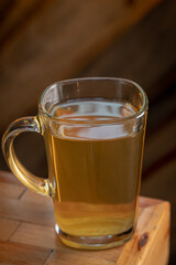 delicious hot chamomile tea in a glass cup