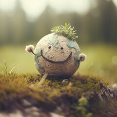3D Illustration of Smiling Earth, Earth Day Concept. Generative Ai.