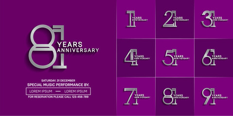 set of anniversary logotype silver color with purple color background for special celebration event