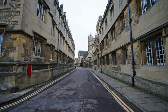 Exterior architecture and European design of Oxford building and street- England, United Kingdom