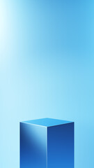 水色背景に青色の立方体の台座。（縦長）
