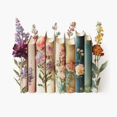 Watercolor Book Illustration with flowers isolated on white background. generative ai.