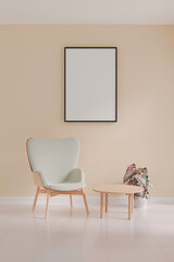 living room design. empty room design interio.Photo frame mock up 3d rendering