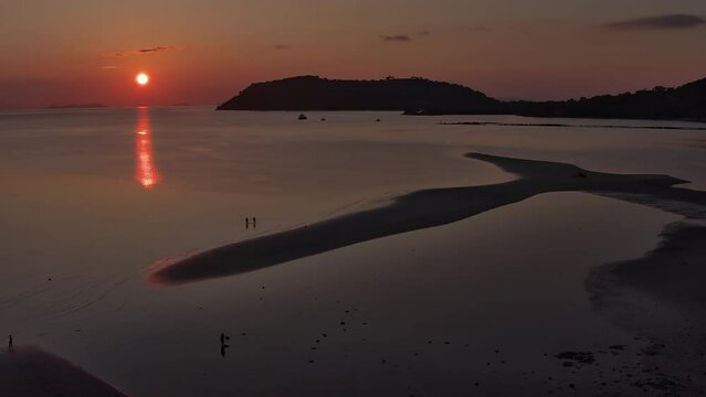 Drone Film - Koh Samui - Thailand - circeling around sand bank in the sunset of Thong Krut beach area