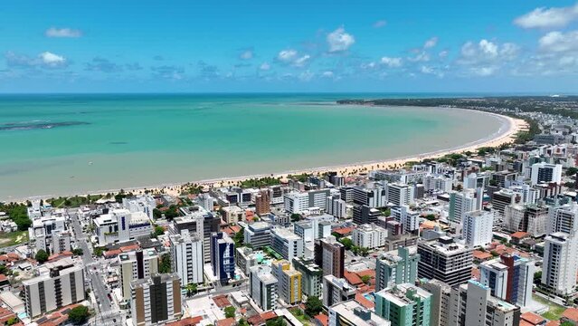 Tambau Beach At Joao Pessoa In Paraiba Brazil. Beach Background. Coastline Landscape. Turquoise Water. Cityscape Scenery. Tambau Beach At Joao Pessoa Paraiba Brazil.