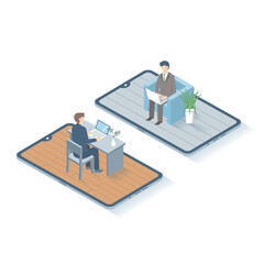 リモートワークをするビジネスマン　アイソメトリック