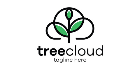 logo cloud and tree icon vector illustration