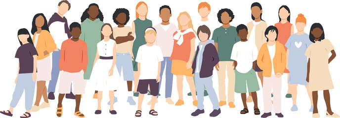 Children of different ethnicities stand side by side together. 
