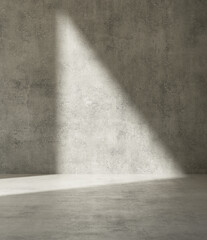 Beautiful sunlight cast shadow on blank weathered, grunge texture, clean concrete loft wall, cement...