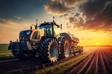 Tractor ploughs field, generative ai