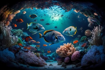 Fototapeta na wymiar Amazing and stunning underwater environment with corals and tropical fish