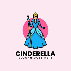 Vector Logo Illustration Cinderella Cartoon Style.