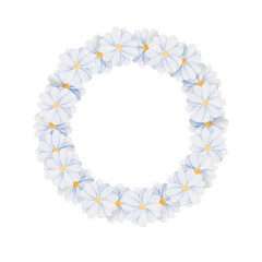 Watercolor wreath with chamomile flowers on a white background. Hand drawn illustration, print design.