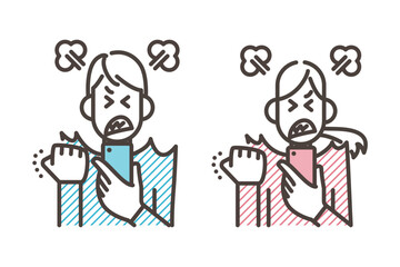 Young woman and man looking angrily at a cell phone [Vector illustration].