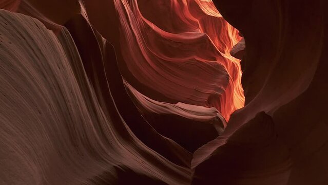 Navajo Upper Antelope Canyon - Slot Canyon In Arizona, USA With Flowing Sandstone Walls. pan right
