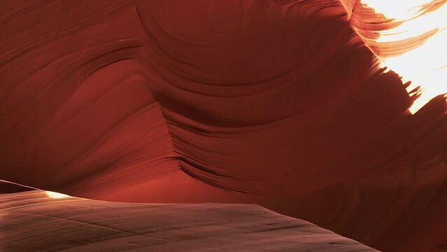 Stunning Sandstone Structures At The Upper Antelope Canyon Slot In Page, Arizona. Panning Shot