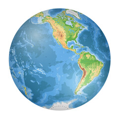 Fototapeta premium Highly detailed physical World Map in globe shape of Earth. Nicolosi globular projection – 3D.