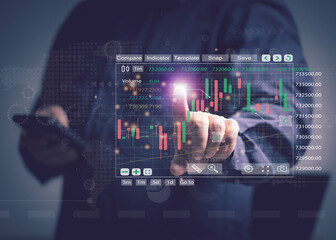 Businessman checking data from mobile phone, Point at the computer screen to place orders for stocks or cryptocurrencies online. stock trading ideas. Cryptocurrencies, Finance, Banking, Industry.