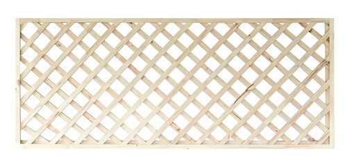 Grid of wooden fence isolate on white background. lattice wooden fence. - obrazy, fototapety, plakaty