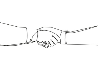 Handshake Continuous Line Drawing. Business Concept Minimalist Abstract Illustration One Line Style Black Sketch on White Background. Hands Holding Abstract Design. Vector Illustration