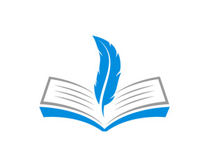 Open book with feather above logo